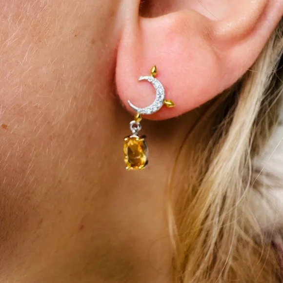 S925 Moon and Sun Citrine Earrings - Picture 2 of 2